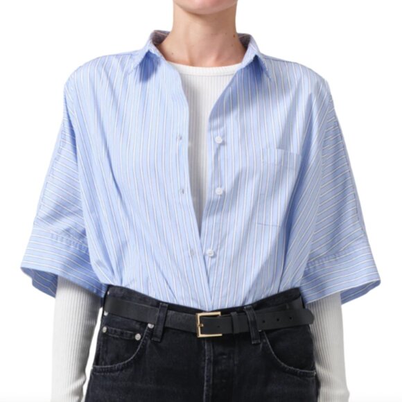 Citizens of Humanity Claire Origami Shirt XS Cotton Poplin Stripe - Picture 2 of 6